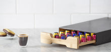 Load image into Gallery viewer, LEAF & BEAN BAMBOO COFFEE MACHINE BOARD WITH CAPSULE DRAWER 20X40X6CM/HOLDS 40 NESPRESSO CAPSULES BLACK/NATURAL